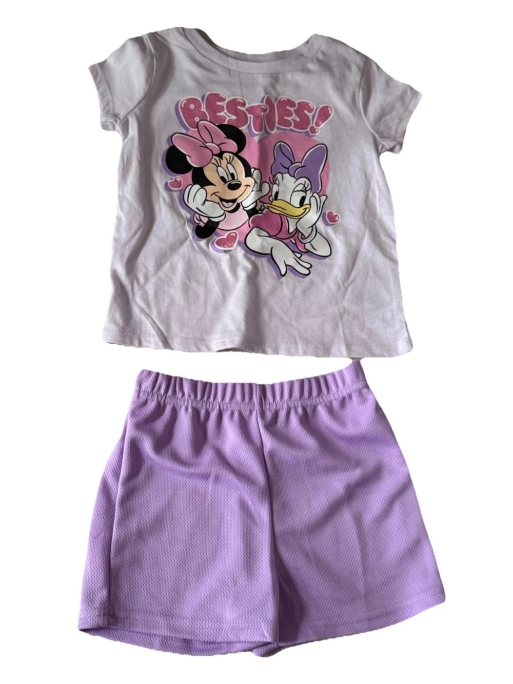 Disney Toddler Girl Minnie Daisy Besties Lavender Tee Mesh Shorts Outfit Set 24M